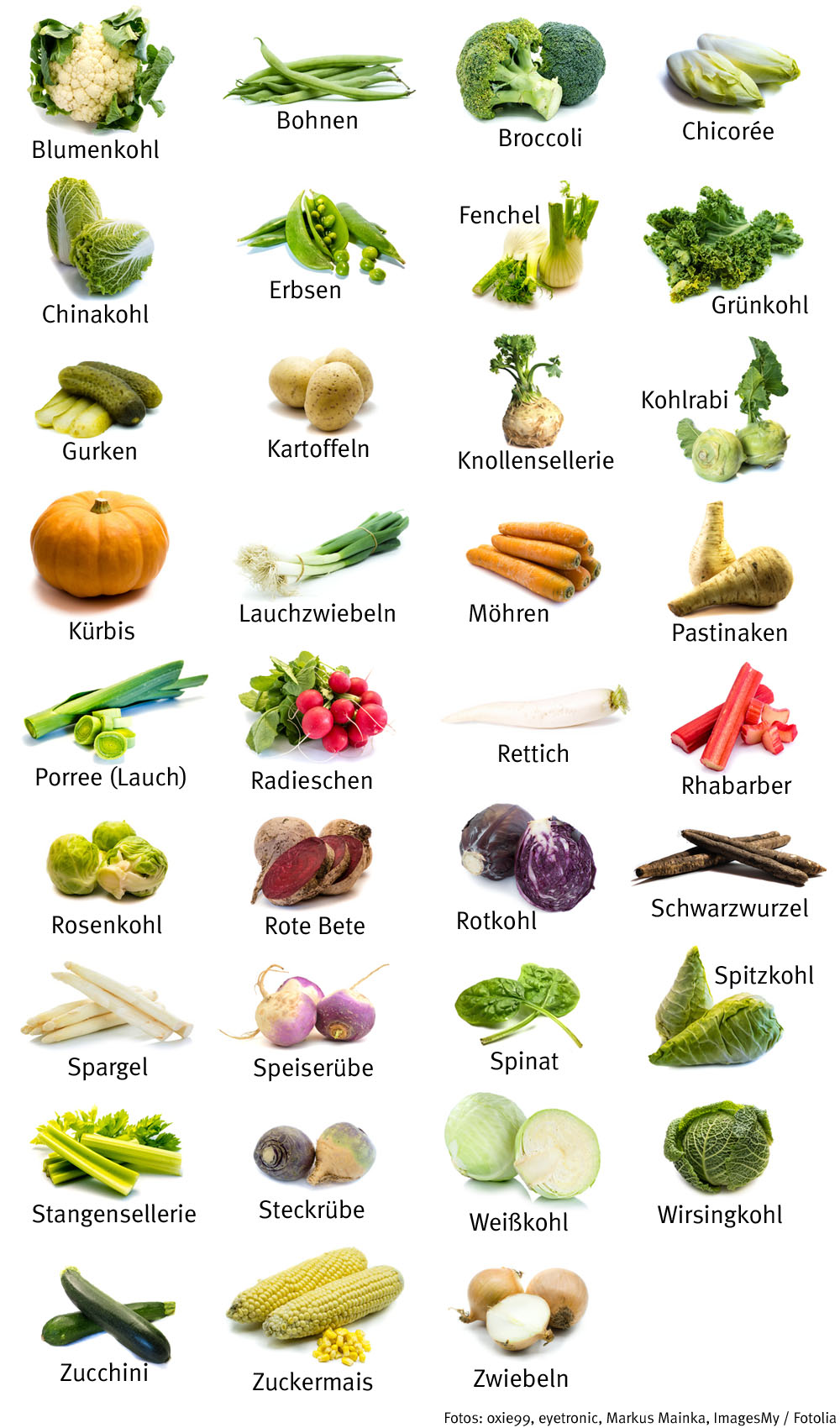 Diverse Gemüsesorten unter- und nebeneinander